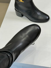 CELINE 26S HIGH-TOP HEELED BOOTS IN BLACK CALFSKIN