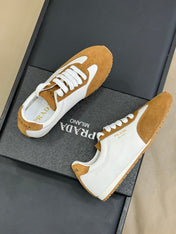 PRADA 25S SNEAKER IN WHITE MIX CAMEL BROWN SUEDE STYLE 4