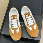 PRADA 25S SNEAKER IN WHITE MIX CAMEL BROWN SUEDE STYLE 4