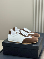PRADA 25S SNEAKER IN WHITE MIX BROWN SUEDE STYLE 1