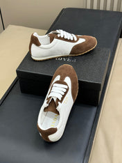 PRADA 25S SNEAKER IN WHITE MIX BROWN SUEDE STYLE 1