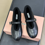 ALAIA 25S MARY JANE SHEARLING FLATS IN BLACK CALFSKIN