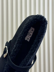ALAIA 25S MARY JANE SHEARLING FLATS IN BLACK SUEDE