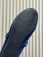 ALAIA 25S MARY JANE SHEARLING FLATS IN DARK BLUE SUEDE