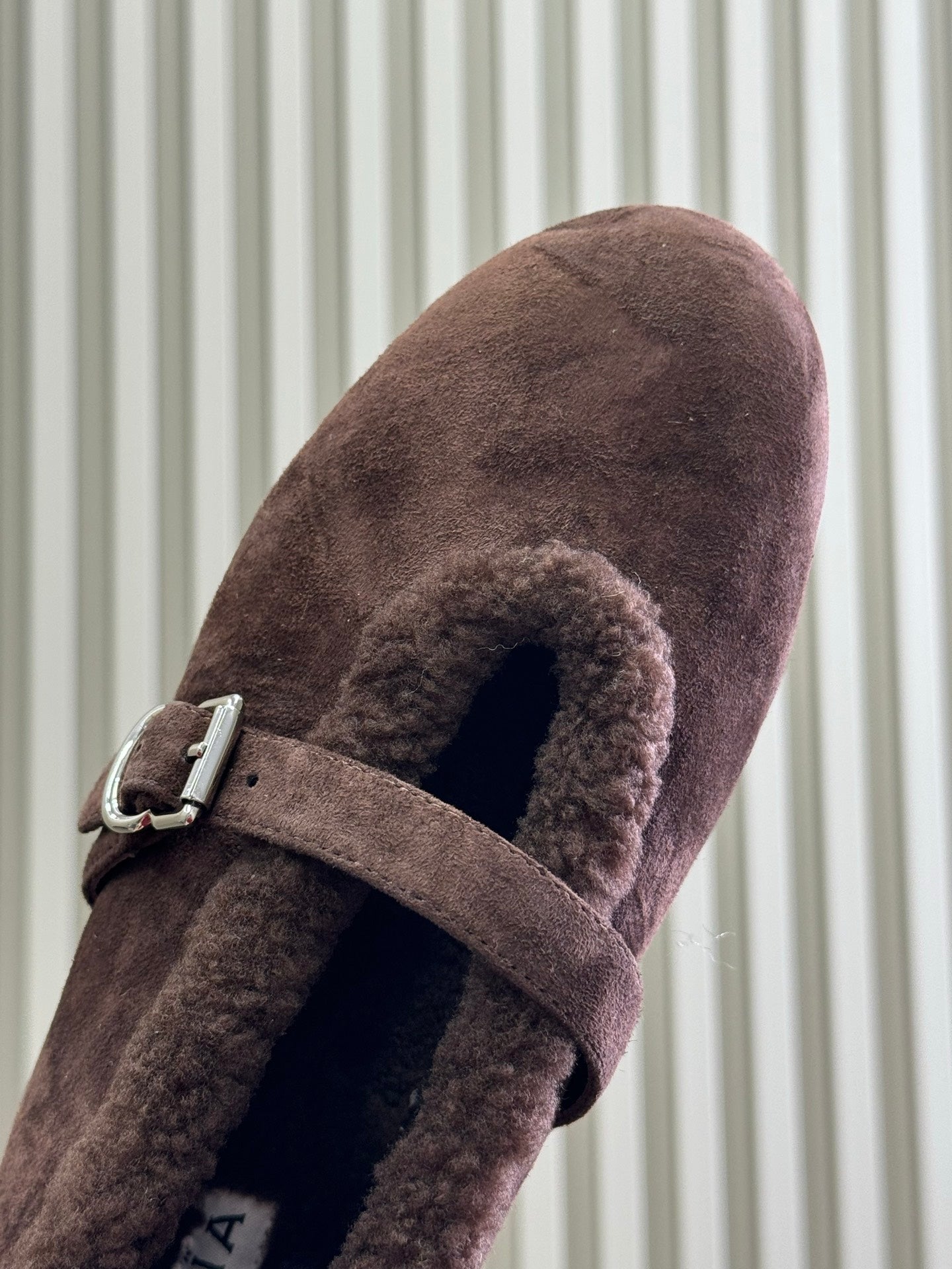 ALAIA 25S MARY JANE SHEARLING FLATS IN DARK BROWN SUEDE