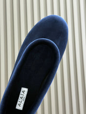 ALAIA 25S BALLET FLATS IN DARK BLUE VELVET