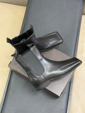 ALAIA 25S SQUARE TOE CHELSEA ANKLE BOOTS SHOES IN BLACK GLOSSY CALFSKIN