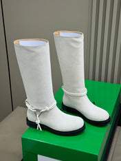 BOTTEGA VENETA 26S TALL BOOTS IN LIGHT GREY SUEDE