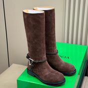 BOTTEGA VENETA 26S TALL BOOTS IN DARK BROWN SUEDE