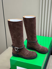 BOTTEGA VENETA 26S TALL BOOTS IN DARK BROWN SUEDE