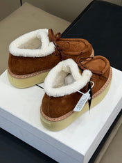 PRADA 25S HIGH-TOP SHOES 40 MM IN DARK BROWN SUEDE SHEARLING-LINED