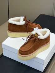 PRADA 25S HIGH-TOP SHOES 40 MM IN DARK BROWN SUEDE SHEARLING-LINED