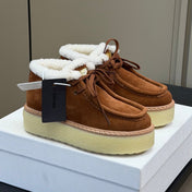 PRADA 25S HIGH-TOP SHOES 40 MM IN DARK BROWN SUEDE SHEARLING-LINED