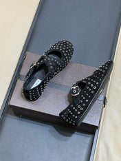 ALAIA 26S CROSS-STRAP FLATS IN BLACK SUEDE WITH SILVER HARDWARE