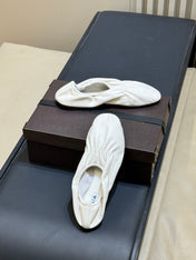 ALAIA 26S KNIT BALLET FLATS IN CREAM WHITE LAMBSKIN