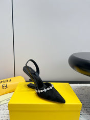 FENDI CRYSTAL HIGH-HEELED SLINGBACK 7 CM IN BLACK  SUEDE