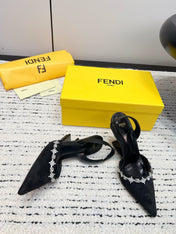FENDI CRYSTAL HIGH-HEELED SLINGBACK 7 CM IN BLACK  SUEDE