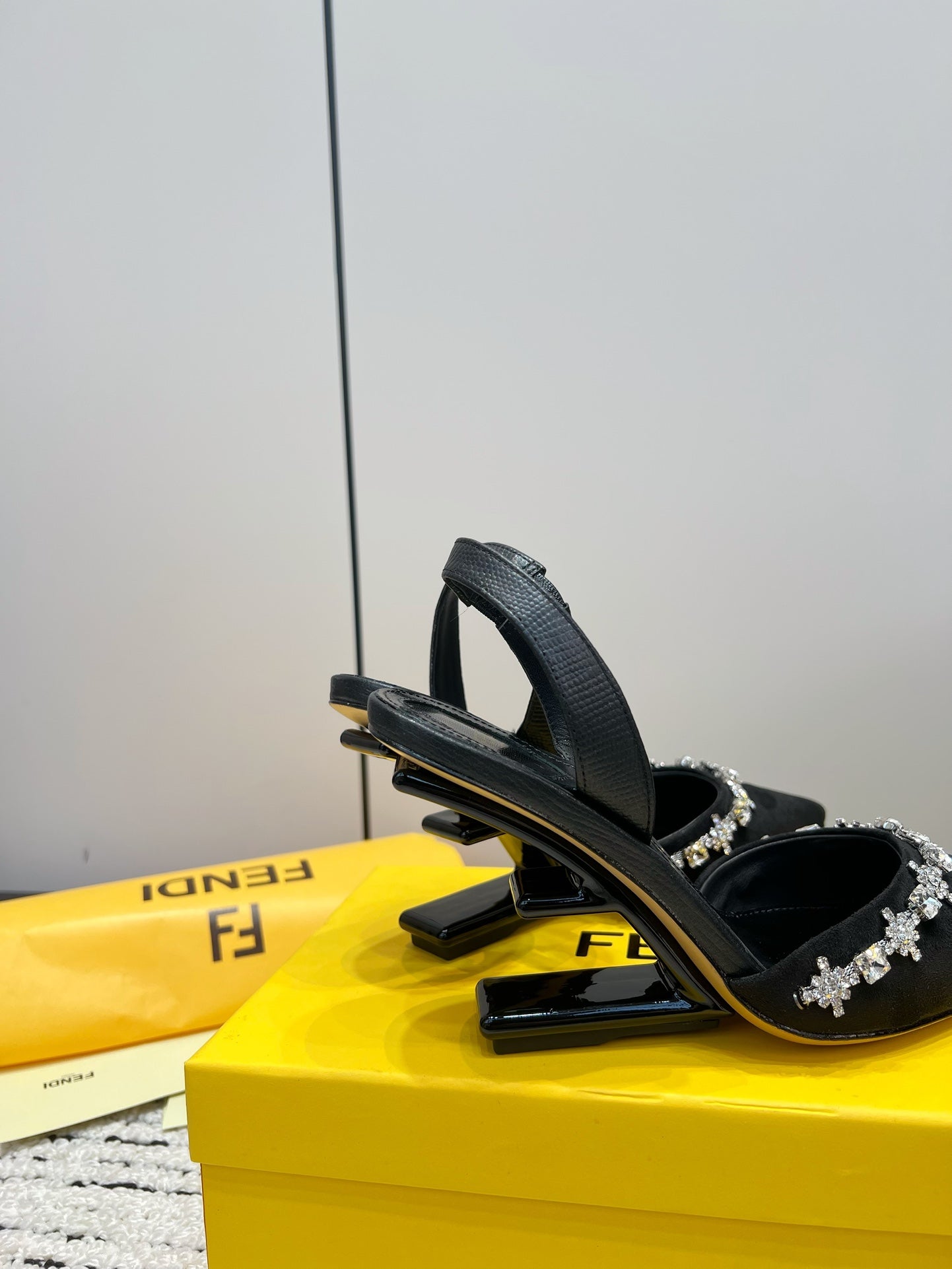 FENDI CRYSTAL HIGH-HEELED SLINGBACK 7 CM IN BLACK  SUEDE