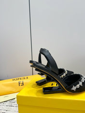 FENDI CRYSTAL HIGH-HEELED SLINGBACK 7 CM IN BLACK  SUEDE