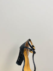 FENDI HIGH-HEELED 10 CM IN BLACK GLOSSY LAMBSKIN WITH GOLD HARDWARE