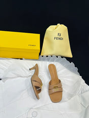 FENDI MEDIUM-HEELED 55 MM MULE IN BRONZE BROWN LAMBSKIN WITH GOLD HARDWARE