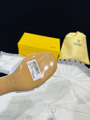 FENDI MEDIUM-HEELED 55 MM MULE IN WHITE LAMBSKIN WITH GOLD HARDWARE