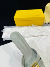 FENDI MEDIUM-HEELED 55 MM MULE IN ASH GREY LAMBSKIN WITH GOLD HARDWARE