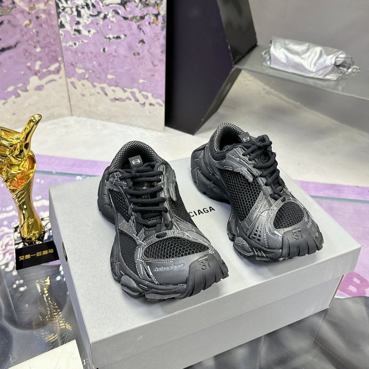 STAPLER SNEAKER IN BLACK MIX GRAY POLYURETHANE AND MESH