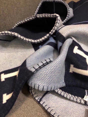 AVALON III THROW BLANKET 175 CM IN NAVY BLUE WOOL AND CASHMERE 351741