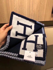 AVALON III THROW BLANKET 175 CM IN NAVY BLUE WOOL AND CASHMERE 351741