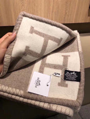 AVALON III THROW BLANKET 175 CM IN KHAKI BROWN WOOL AND CASHMERE 351745