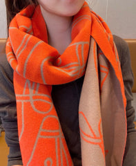 CASAQUE ENTRELACS EQUESTRES 190 CM SCARF IN ORANGE RED CASHMERE