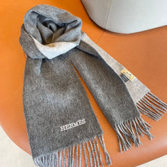 DOUBLE-FACE STOLE SCARF IN SMOKE GRAY MIX WHITE CASHMERE 394465