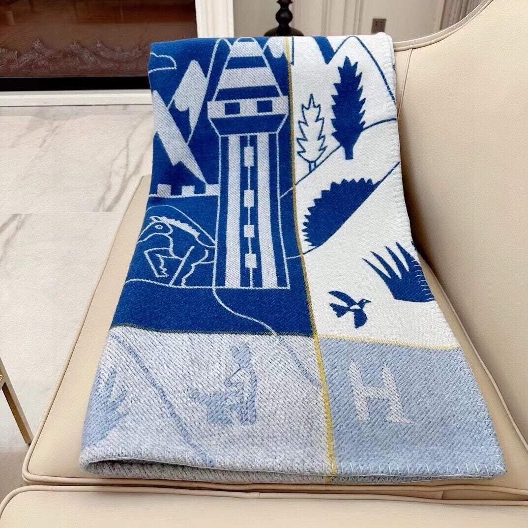 AVALON EPOPEE BLANKET 140 CM IN COBALT BLUE WOOL AND CASHMERE 415188