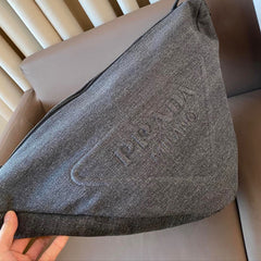 TRIANGLE 55 SHOULDER BAG IN GREY RE-NYLON EMBOSSED LOGO