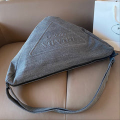 TRIANGLE 55 SHOULDER BAG IN GREY RE-NYLON EMBOSSED LOGO