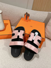 CHYPRE SANDAL BLACK MIX PASTEL PINK CALFSKIN