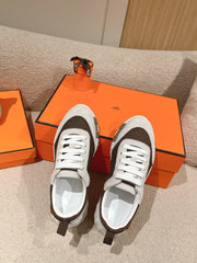 MAINLAND SNEAKER IN PALE GRAY SUEDE AND MOCHA BROWN BREATHABLE MESH FABRIC