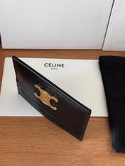 CELINE 25S CARD HOLDER TRIOMPHE LOGO 11 IN BLACK CALFSKIN GOLD HARDWARE