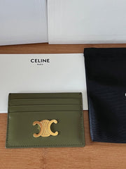 CELINE 25S CARD HOLDER WITH TRIOMPHE LOGO 11 IN DARK OLIVE GREEN CALFSKIN