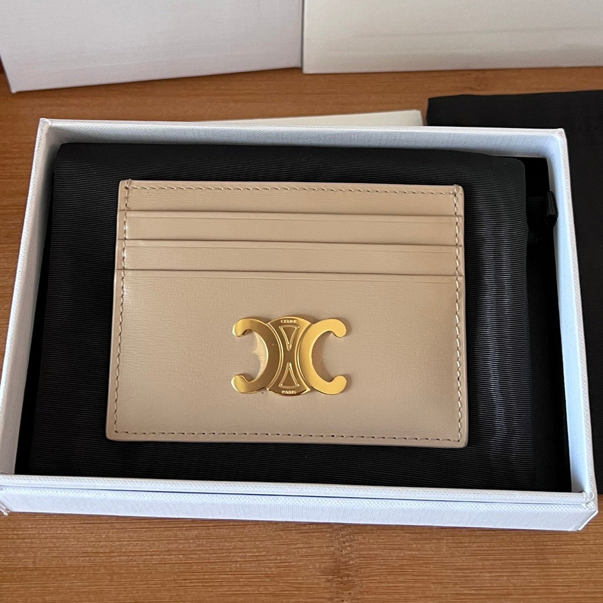 CELINE 25S CARD HOLDER WITH TRIOMPHE LOGO 11 IN NUDE CALFSKIN