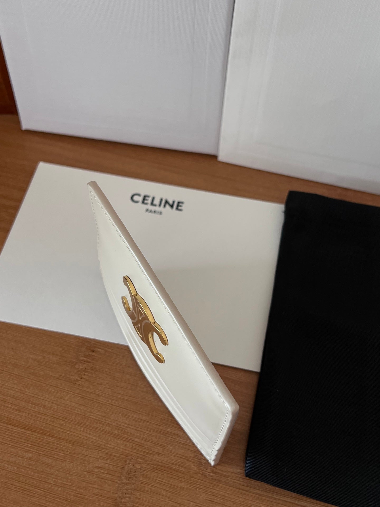 CELINE 25S CARD HOLDER WITH TRIOMPHE LOGO 11 IN IVORY CALFSKIN