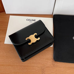 CELINE 25S BUSINESS CARD HOLDER 10 IN BLACK TRIOPMHE CANVAS AND CALFSKIN