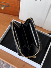 CELINE 25S TRIOMPHE COMPACT ZIPPED WALLET 11 IN BLACK CALFSKIN GOLD HARDWARE