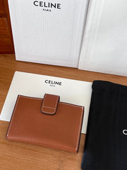 CELINE 25S TRIOMPHE TRIFOLD WALLET 11 IN BROWN CALFSKIN GOLD HARDWARE