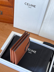 CELINE 25S TRIOMPHE TRIFOLD WALLET 11 IN BROWN CALFSKIN GOLD HARDWARE