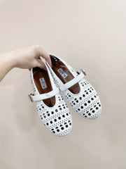 ALAIA HOLLOW BALLET FLAT IN WHITE LAMBSKIN