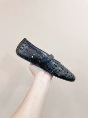 ALAIA HOLLOW BALLET FLAT IN BLACK LAMBSKIN