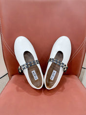 ALAIA MARY JANE SHOES IN WHITE LAMBSKIN WITH GOLD HARDWARE