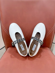 ALAIA MARY JANE SHOES IN WHITE LAMBSKIN WITH GOLD HARDWARE